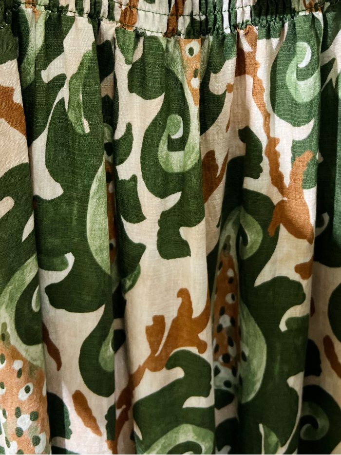 Vestido largo boho estampado con cuerpo fruncido y mangas volante