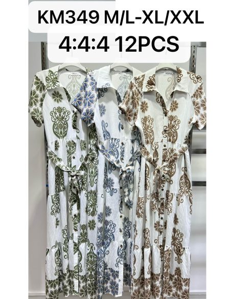 Abito lungo con stampa ornamentale e cintura