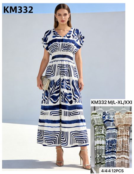 Robe longue imprimée à taille froncée