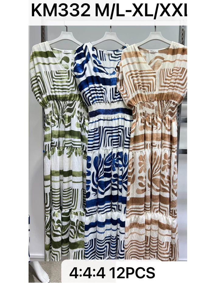 Robe longue imprimée à taille froncée