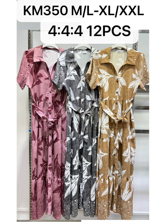 Vestido largo camisero estampado de hojas con cinturón