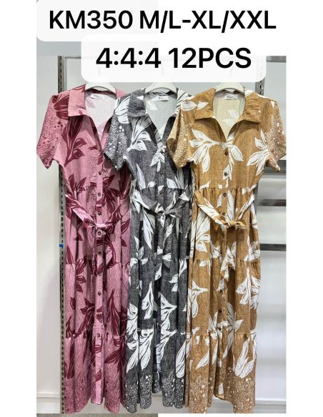 Vestido largo camisero estampado de hojas con cinturón