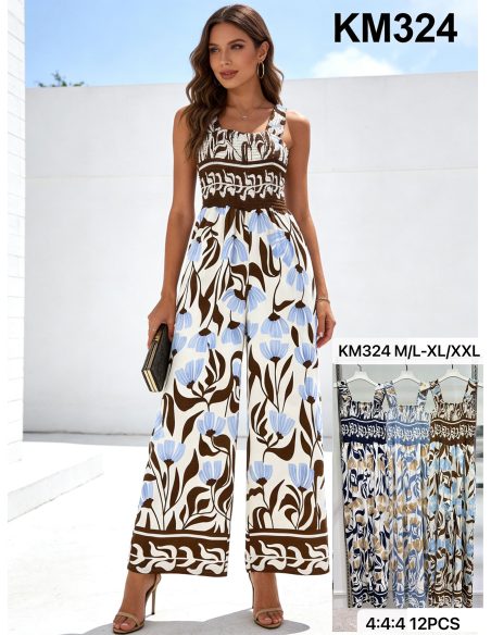 Mono palazzo estampado con tirantes y cuerpo fruncido