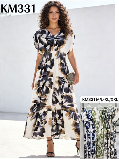 Vestido largo estampado acuarela con cintura fruncida 2