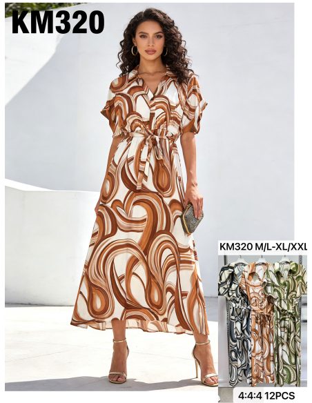 Vestido largo camisero estampado swirl con cinturón