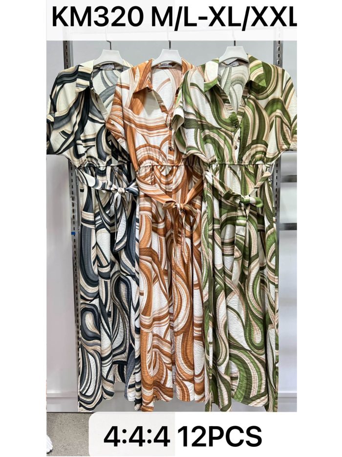 Vestido largo camisero estampado swirl con cinturón