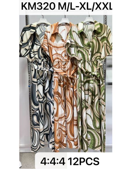 Vestido largo camisero estampado swirl con cinturón