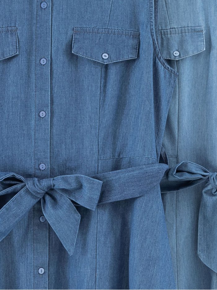 Vestido camisero midi símil denim sin mangas con cinturón