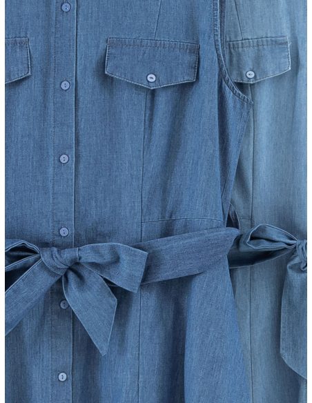 Vestido camisero midi símil denim sin mangas con cinturón