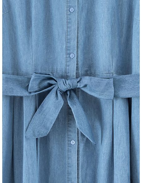 Vestido camisero midi símil denim manga corta con cinturón