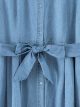 Vestido camisero midi símil denim manga corta con cinturón