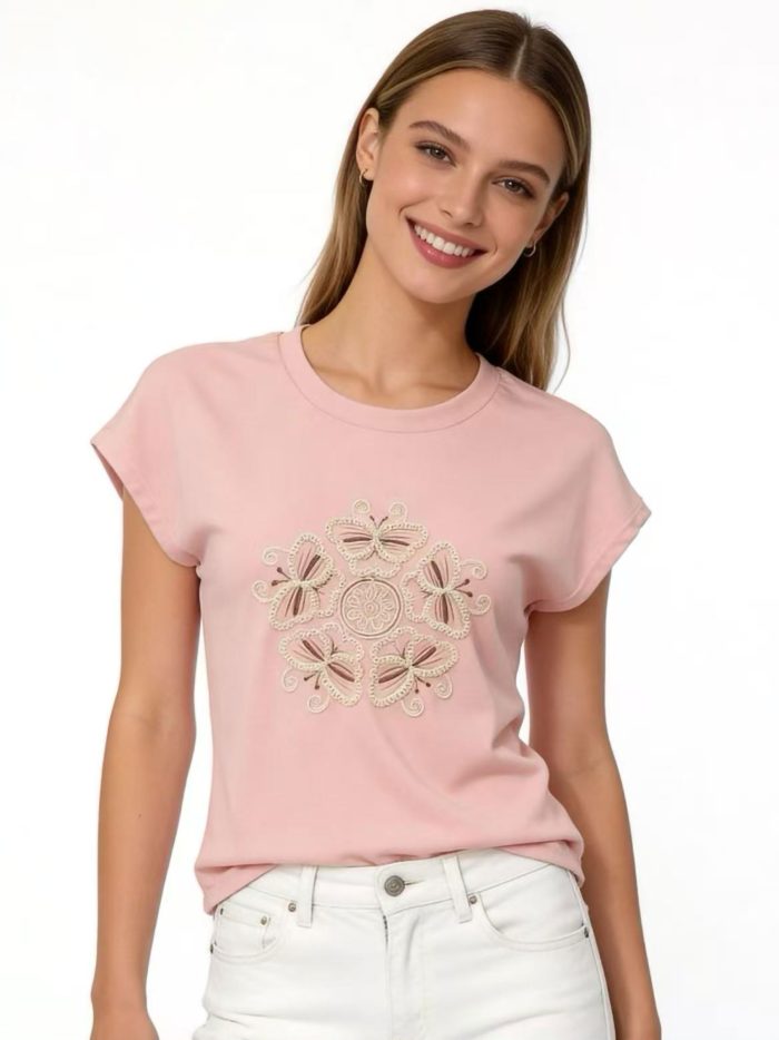 T-Shirt mit Blumenstickerei