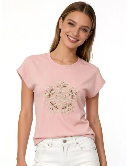 T-Shirt mit Blumenstickerei