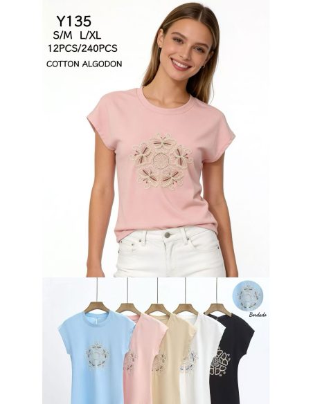 T-Shirt mit Blumenstickerei