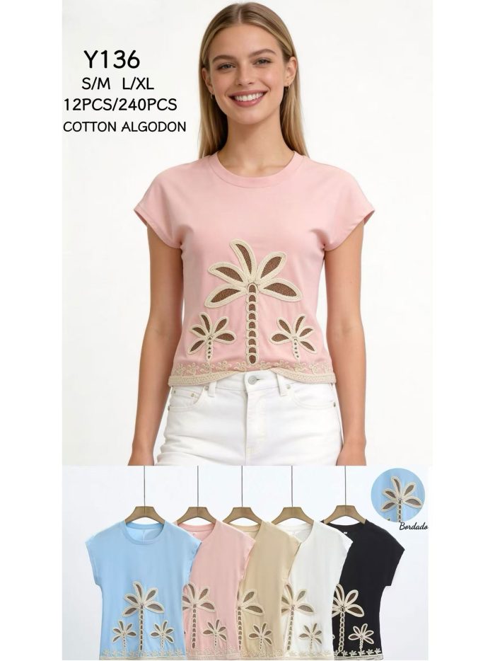 Maglietta con ricamo di palma