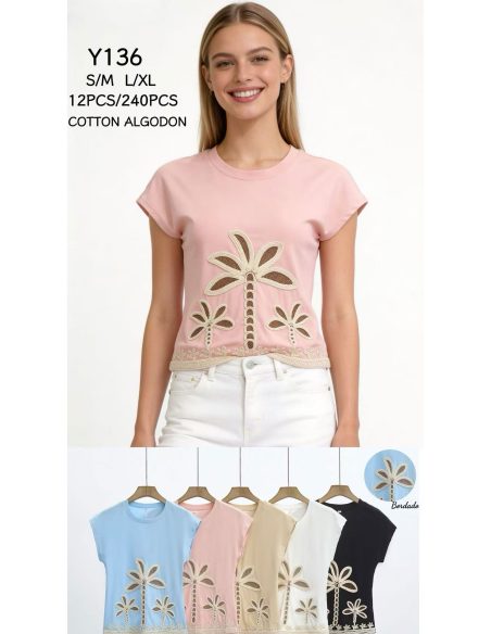 Maglietta con ricamo di palma