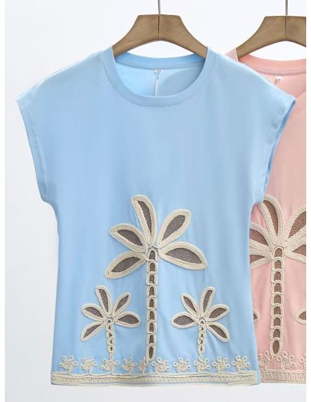 Maglietta con ricamo di palma