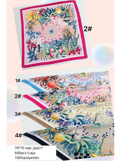 Pañuelo efecto seda cuadrado estampado botánico multicolor 2