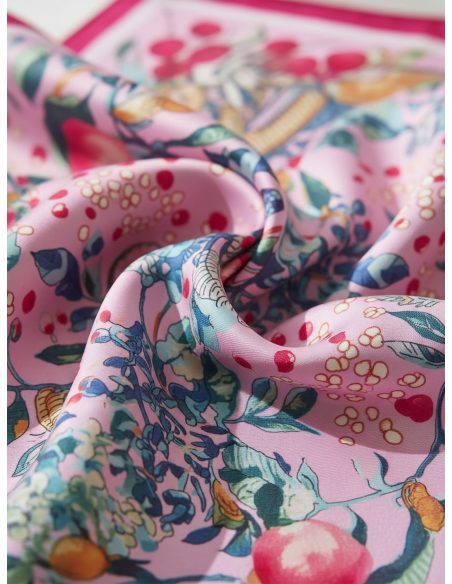 Pañuelo efecto seda cuadrado estampado botánico multicolor