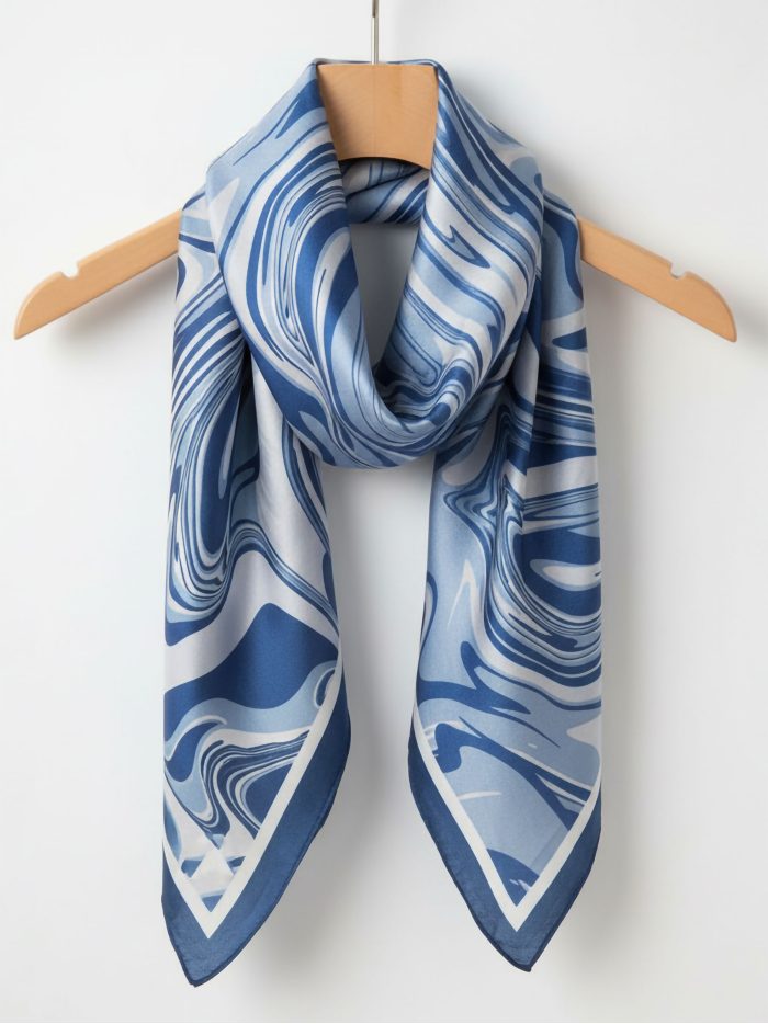 Lenço quadrado com efeito seda e estampa marmorizada.