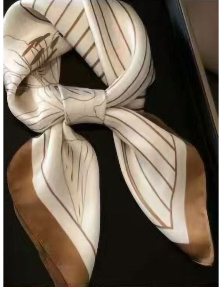 Lenço quadrado com efeito seda, listras e flores.