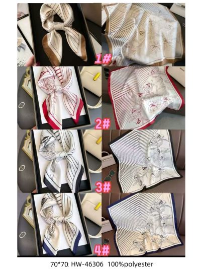 Pañuelo efecto seda cuadrado de rayas y flores 2