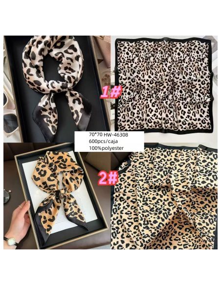 lenço quadrado com estampa de leopardo e efeito seda