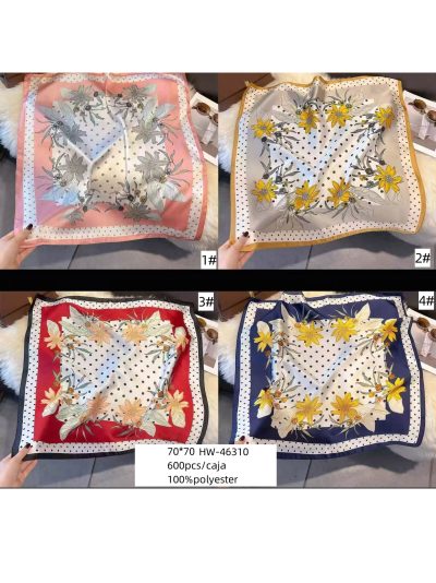 Écharpe carrée à pois et fleurs, effet soie 2