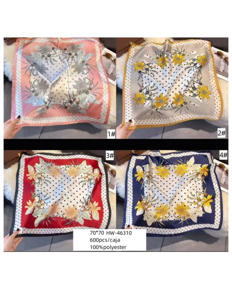 Sciarpa quadrata a pois con fiori, effetto seta