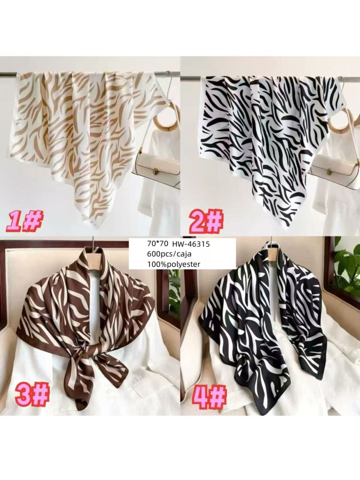 Lenço quadrado com estampa de zebra e efeito seda.