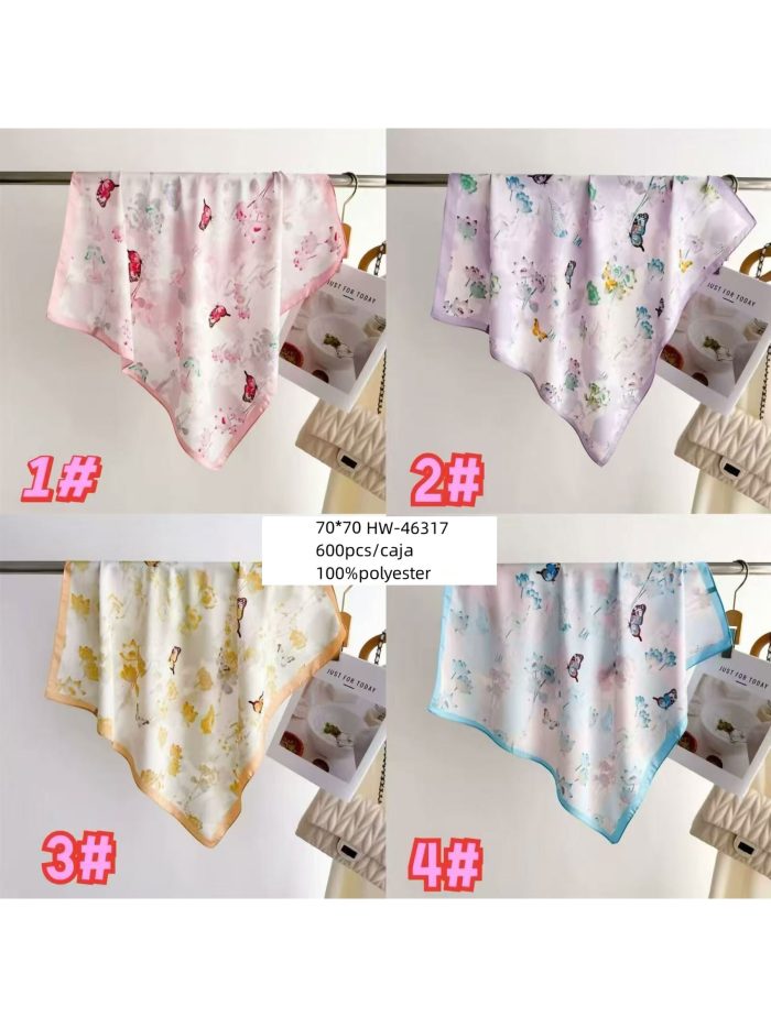 Pañuelo efecto seda cuadrado estampado mariposas