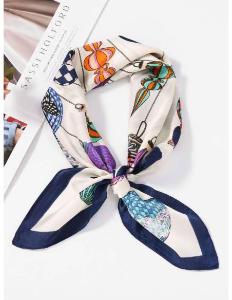 Pañuelo efecto seda cuadrado estampado farolillos