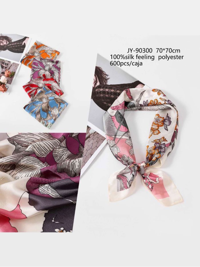 Pañuelo efecto seda cuadrado floral campestre