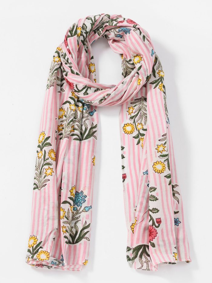 Sciarpa in cotone a righe con fiori