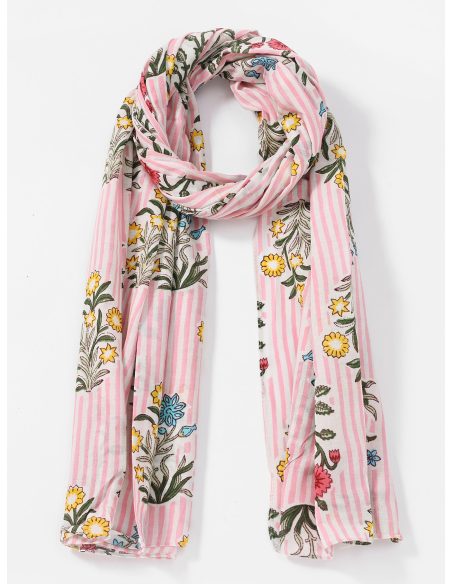 Sciarpa in cotone a righe con fiori
