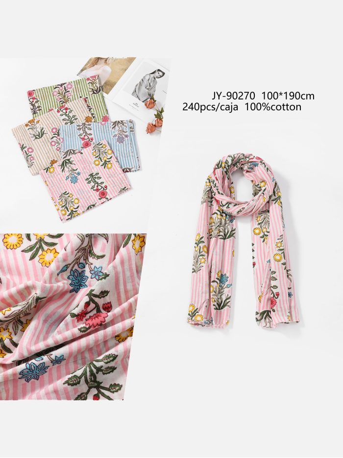 Sciarpa in cotone a righe con fiori