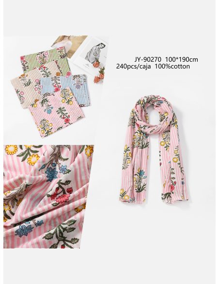 Sciarpa in cotone a righe con fiori