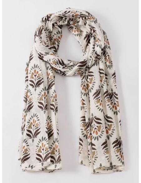 Sciarpa in cotone stampato con motivo a bouquet