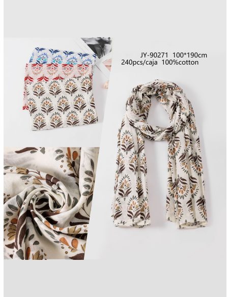 Sciarpa in cotone stampato con motivo a bouquet