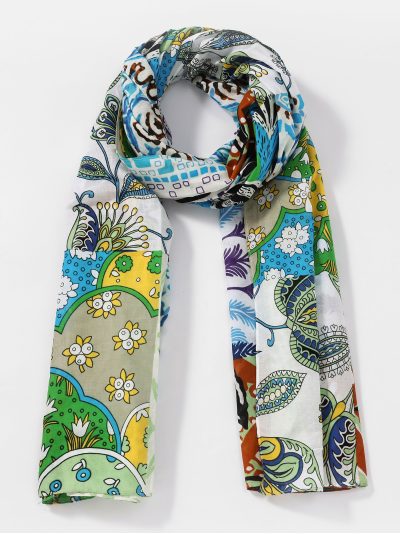 Fular de algodón estampado étnico multicolor