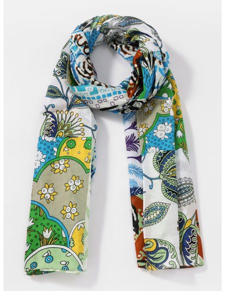 Sciarpa in cotone con stampa etnica multicolore
