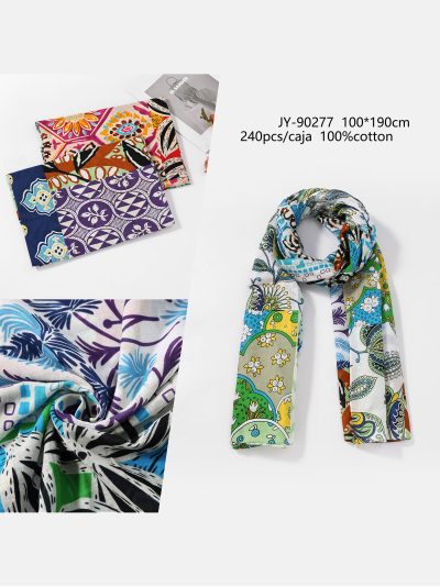 Fular de algodón estampado étnico multicolor 2