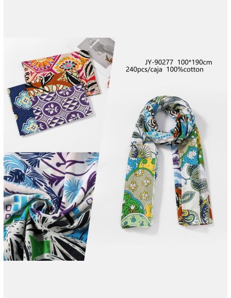 Sciarpa in cotone con stampa etnica multicolore