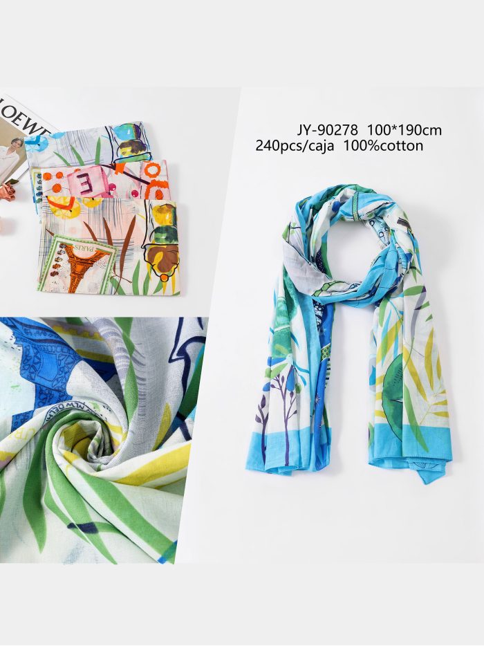 Sciarpa in cotone con stampa artistica da giardino