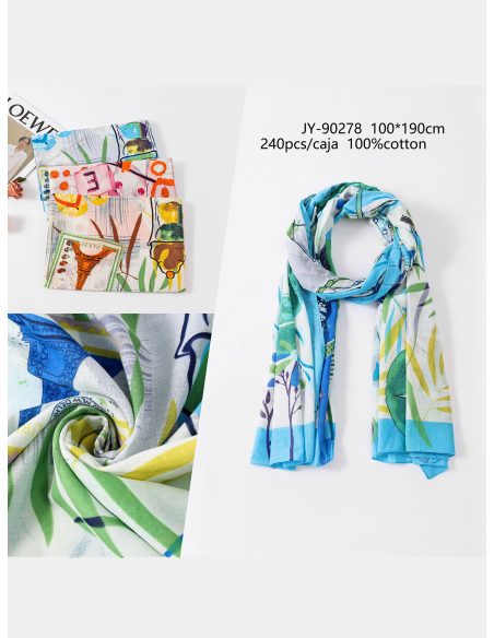 Sciarpa in cotone con stampa artistica da giardino