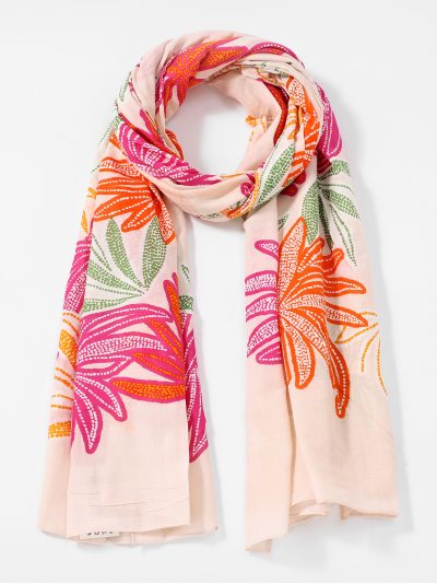 Fular de algodón estampado hojas tropicales