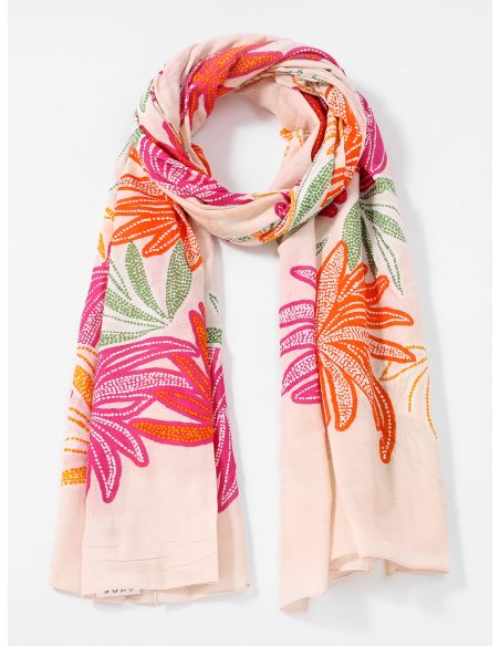 Sciarpa in cotone con stampa di foglie tropicali