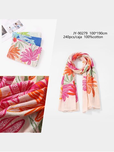 Fular de algodón estampado hojas tropicales 2