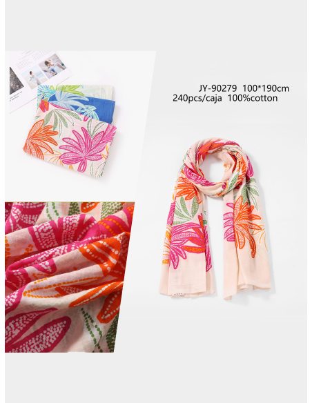 Sciarpa in cotone con stampa di foglie tropicali