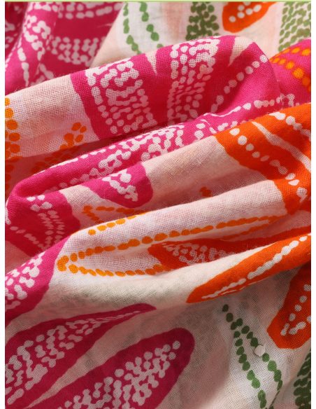 Sciarpa in cotone con stampa di foglie tropicali